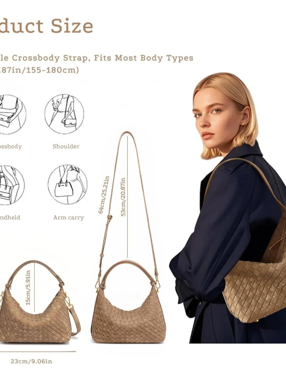 Woven Suede Hobo Purse for Women,Faux Suede Shoulder Bag,Woven Crossbody Bag,Han - Picture 5 of 6